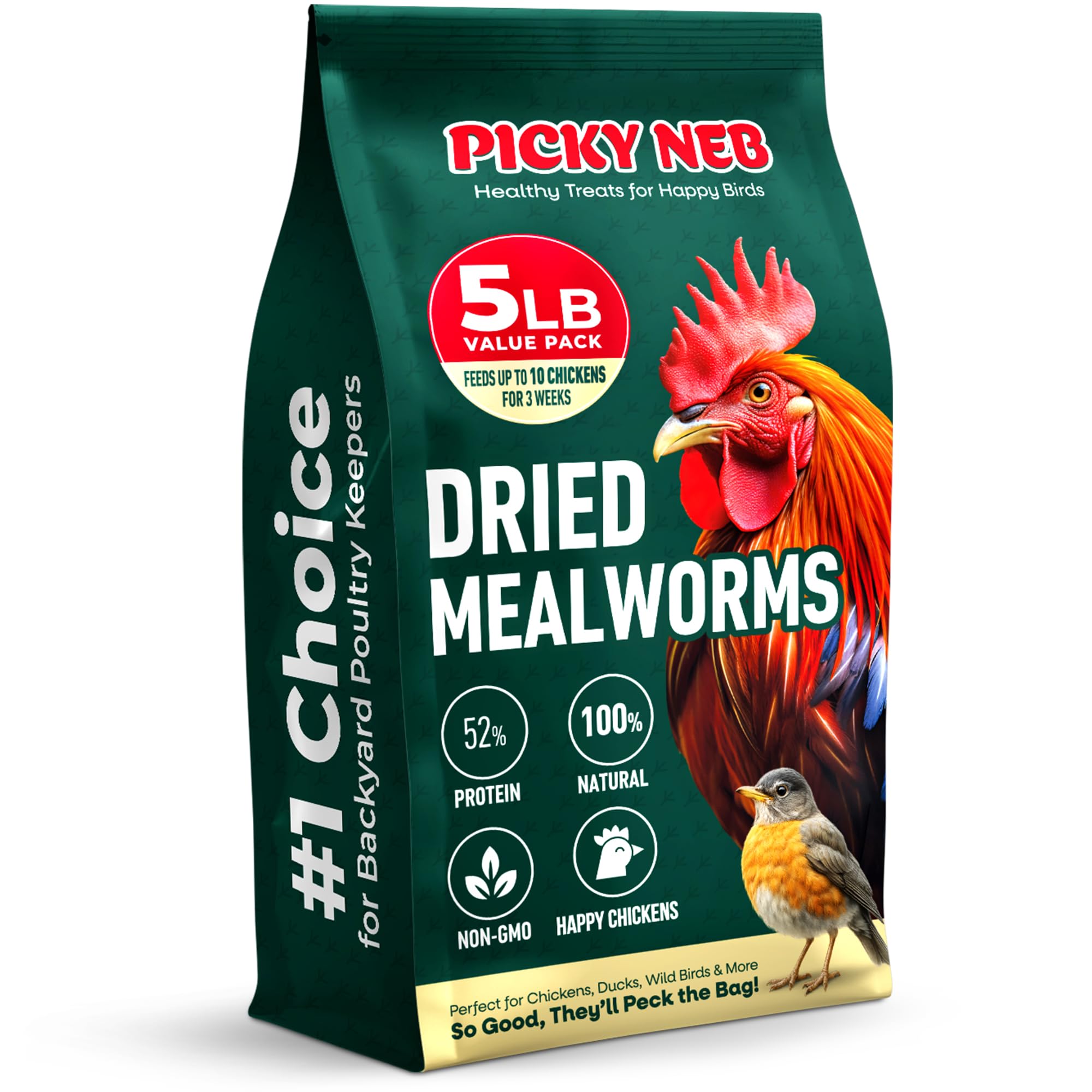 PICKY NEB dried mealworms 5lb bulk pack ready for easy feeding and high protein.
