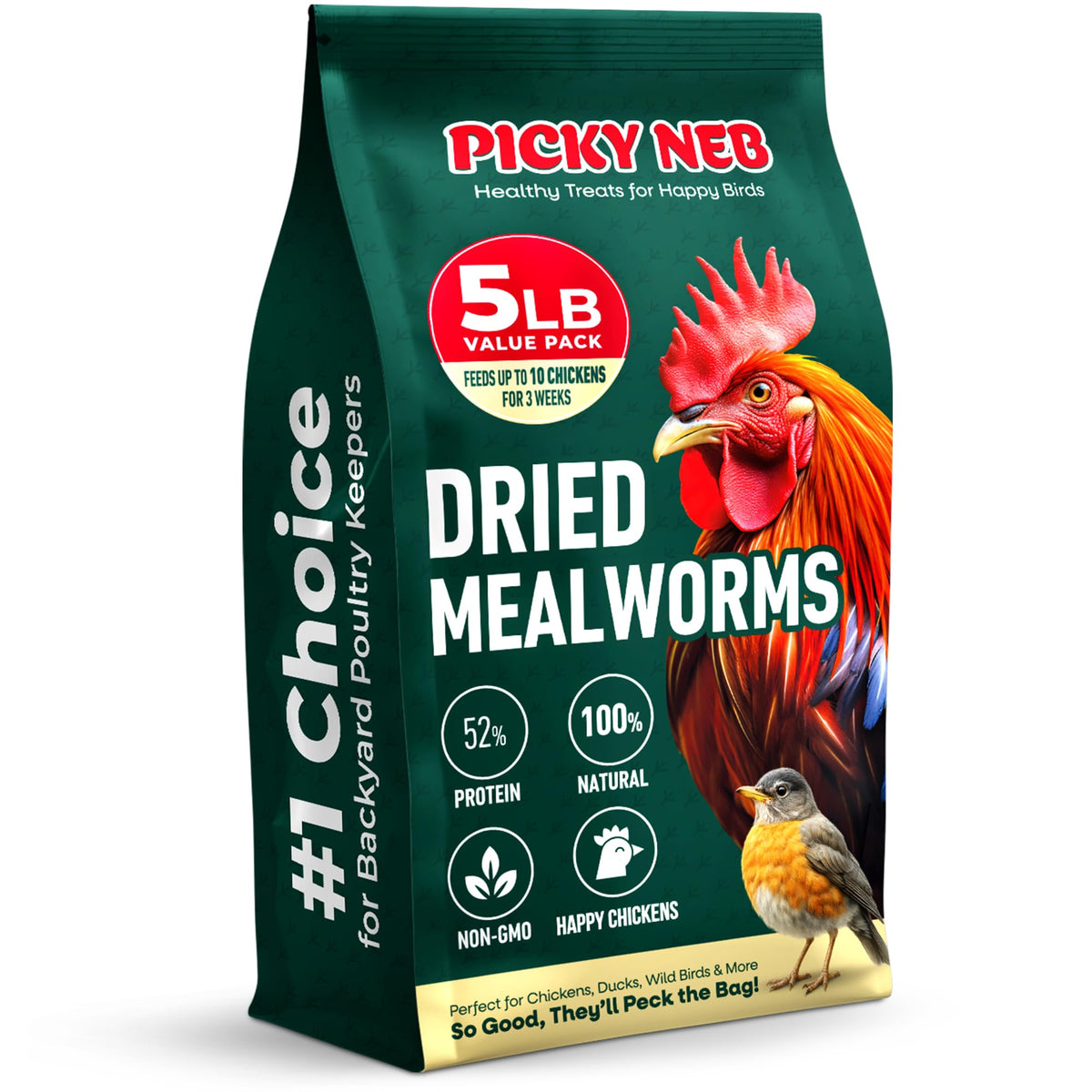 PICKY NEB dried mealworms 5lb bulk pack ready for easy feeding and high protein.