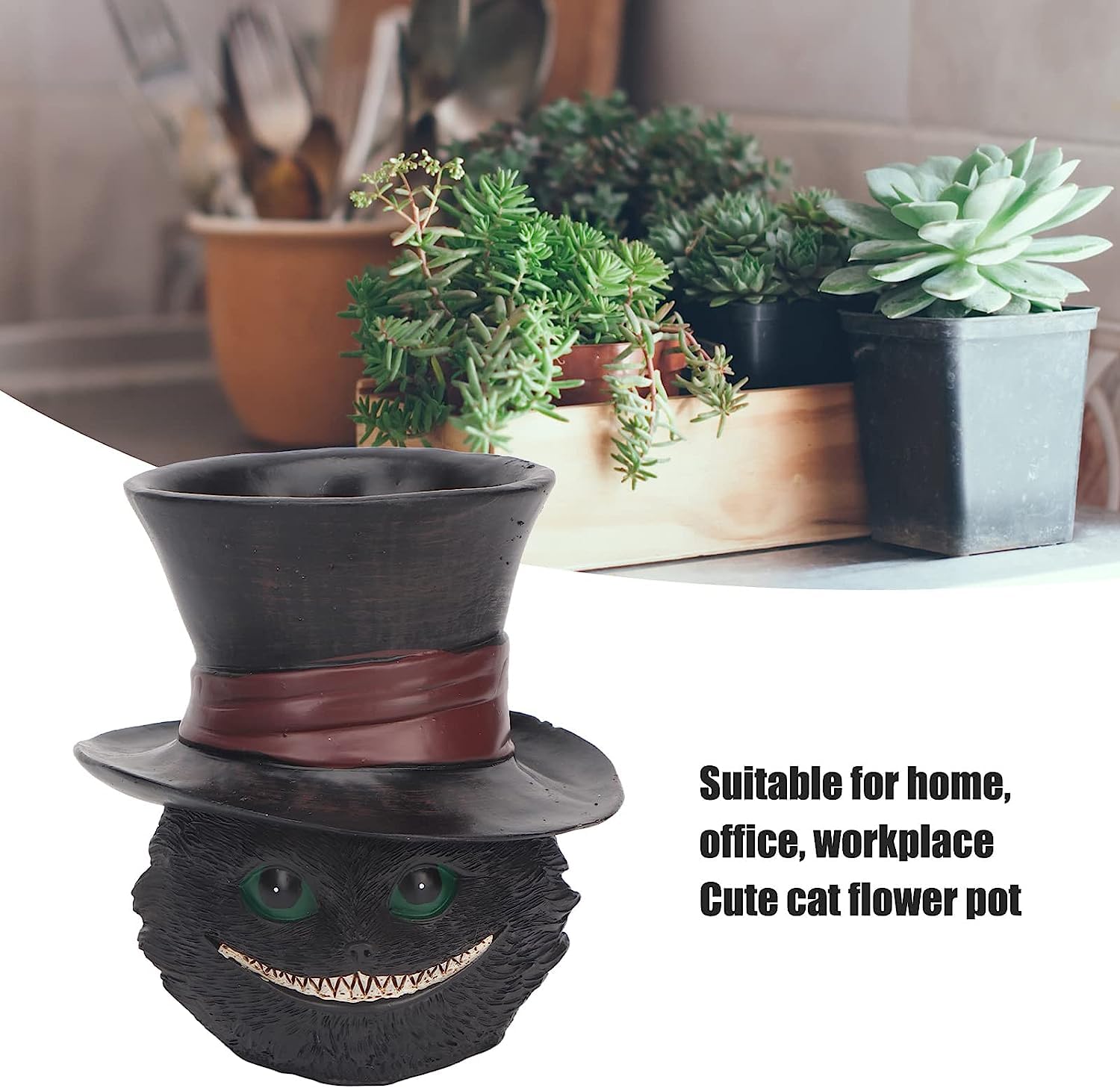 Picvelno cat face planter on a desk keeps pens and brushes organized