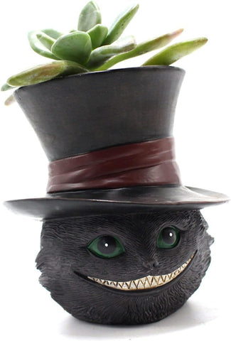 Picvelno resin cat planter with drain hole helps prevent overwatering