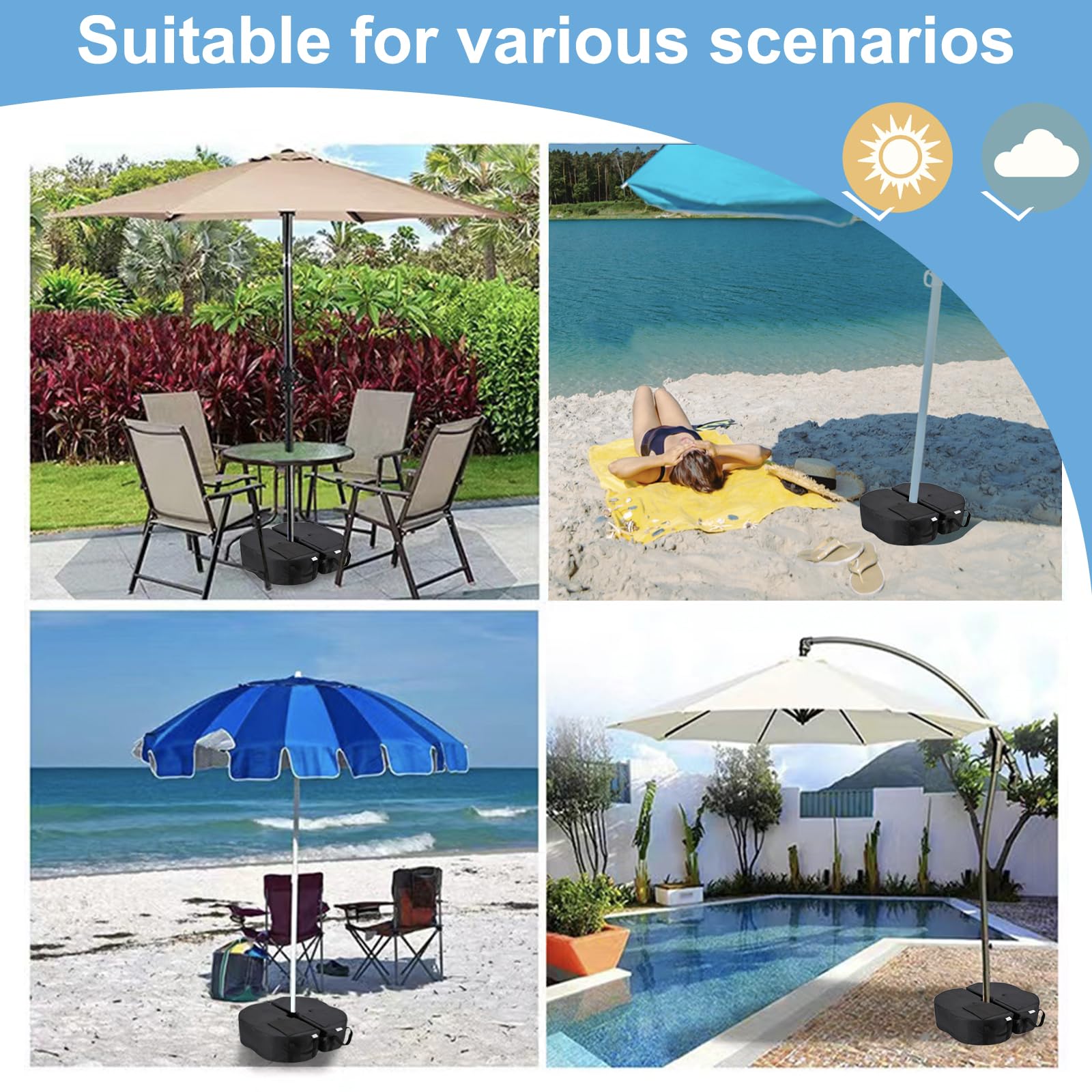 PidmFoy easy set up portable sandbags simplify outdoor umbrella anchoring.