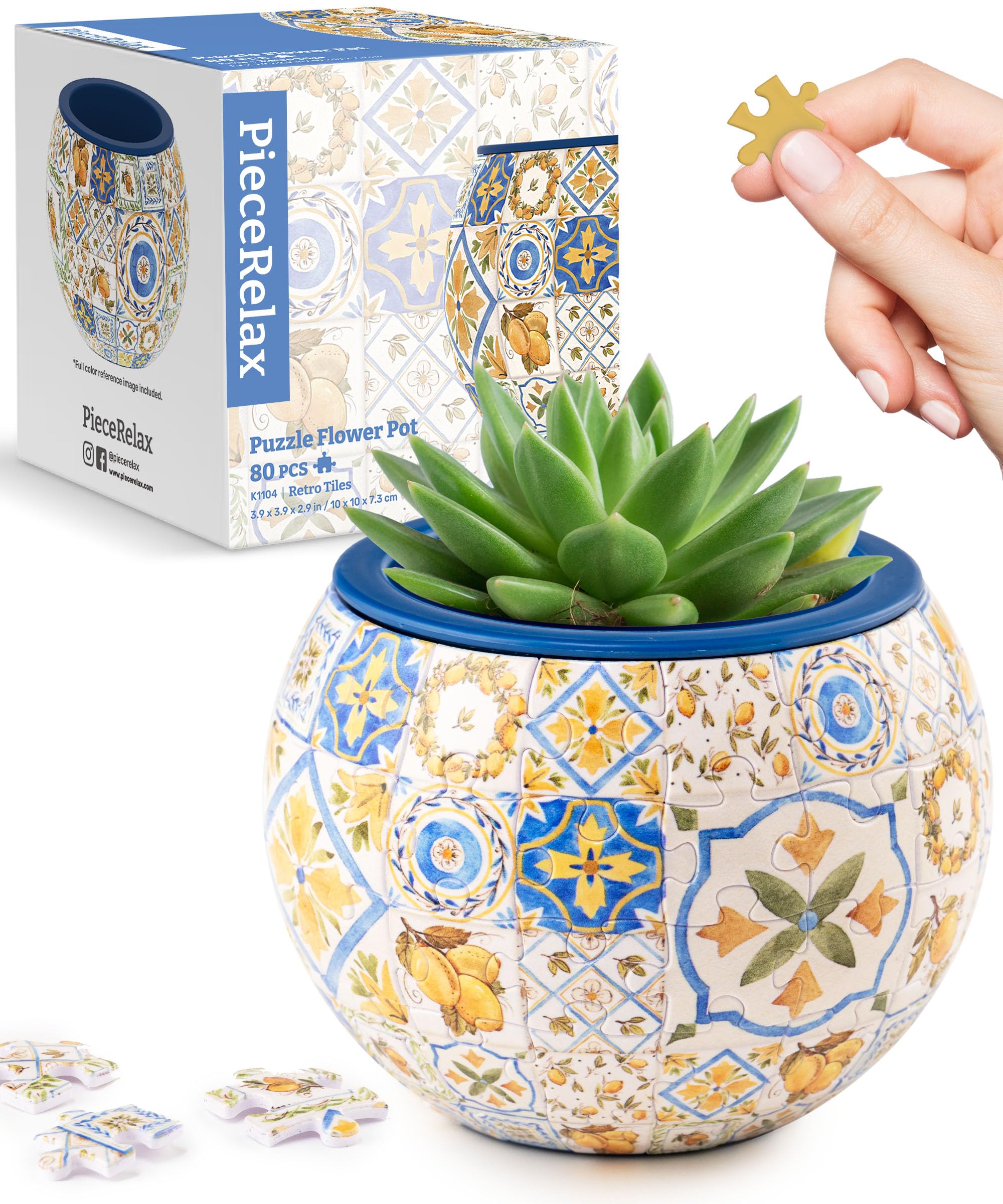 PieceRelax 3D puzzle planter with retro tiles showcasing stylish indoor plant display