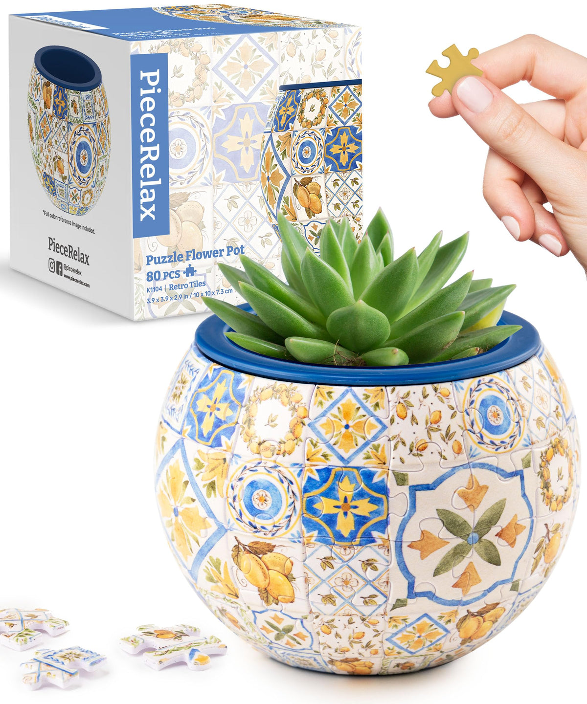 PieceRelax 3D puzzle planter with retro tiles showcasing stylish indoor plant display