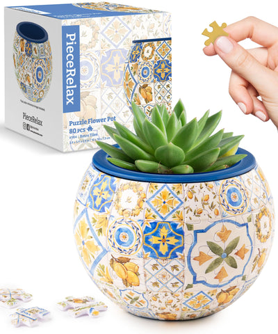 PieceRelax 3D puzzle planter with retro tiles showcasing stylish indoor plant display