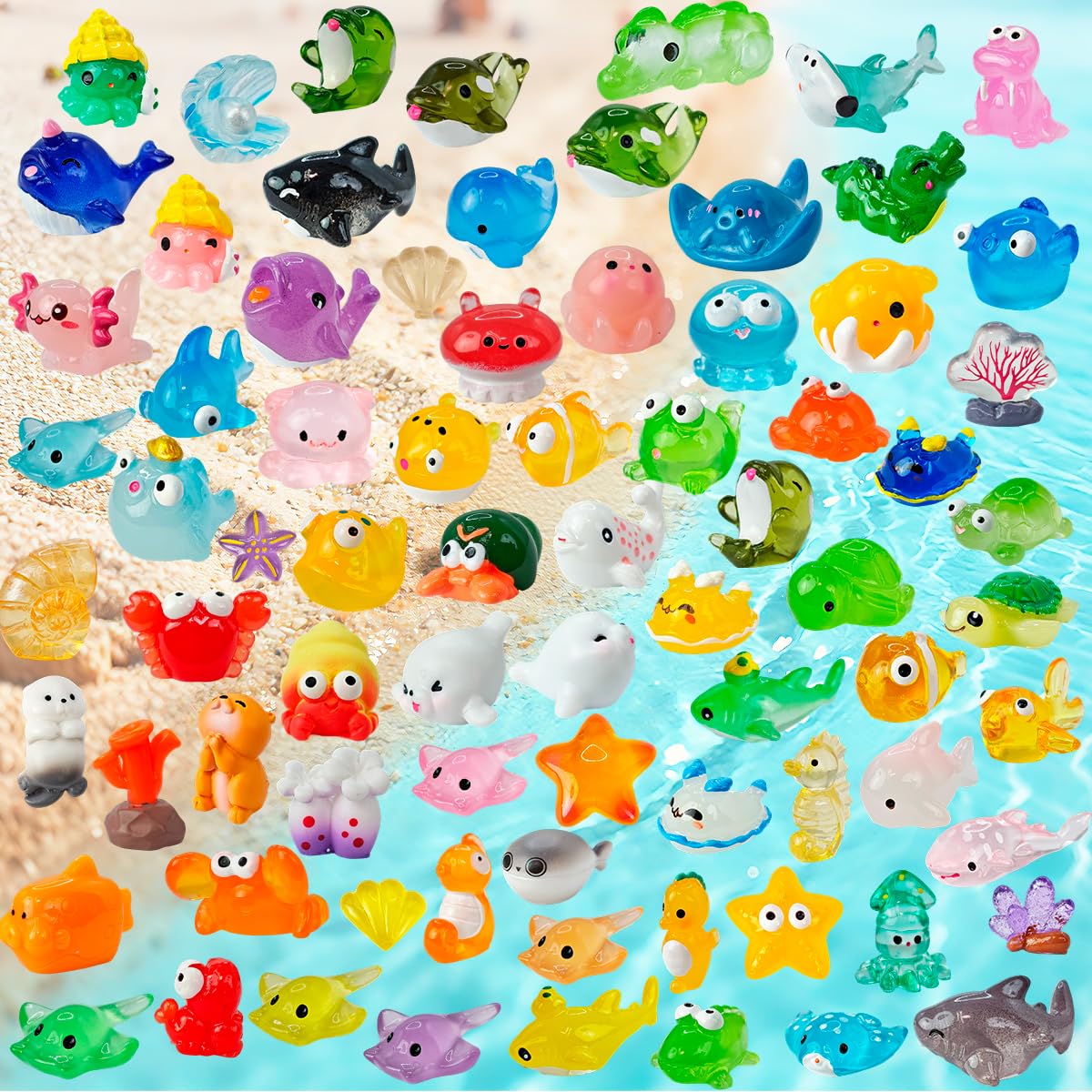 Piemow 77-pcs mini ocean resin animals pack for varied aquarium decoration.