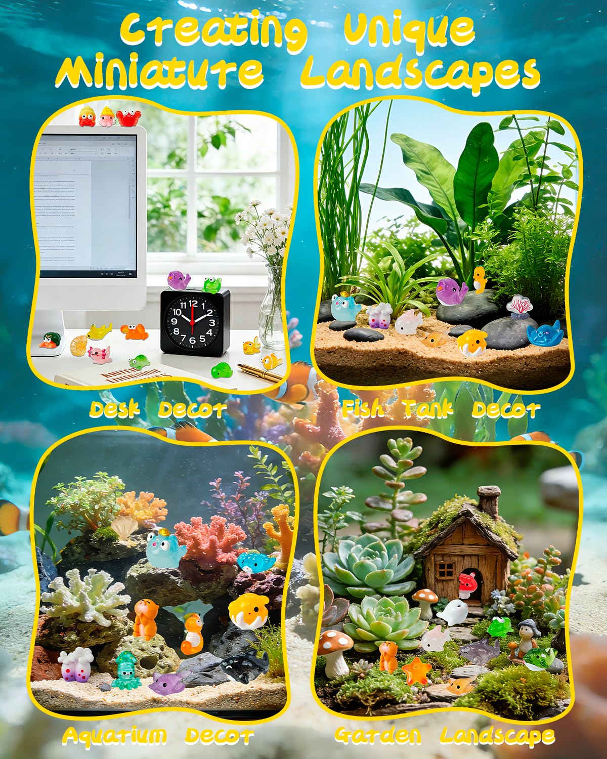 Piemow aquarium decor resin mini animals suited for desk or study spaces.