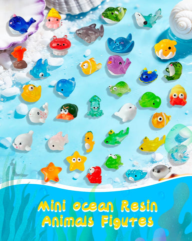 Piemow ocean resin figurines featuring shells and turtles for playful tank accents.