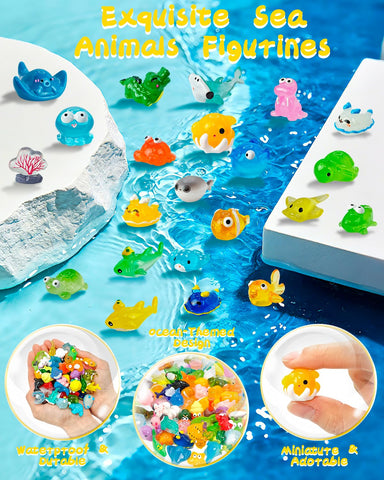 Piemow sharks, starfish, and jellyfish resin figures ideal for mini landscapes.