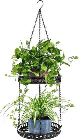 PIKAMAO plant hanger 2-tier tray wide view for dramatic indoor display