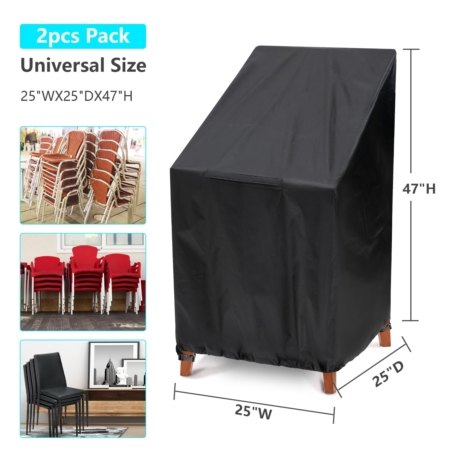 PIKAMAO waterproof stackable chair cover keeps backyard chairs dry.
