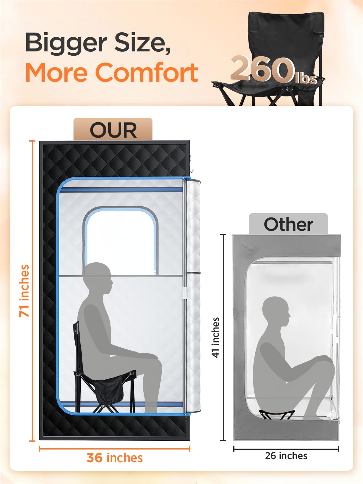 Pikulla portable sauna interior space shows roomy comfort for sessions.