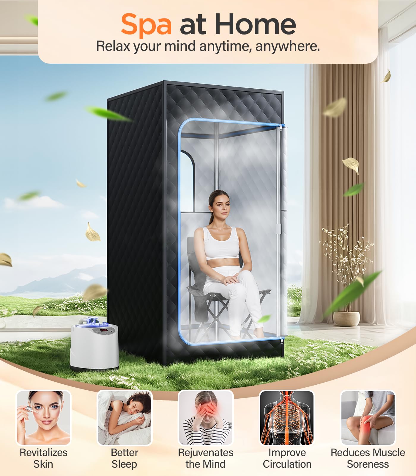 Pikulla portable sauna remote control makes heat and timer adjustments easy.