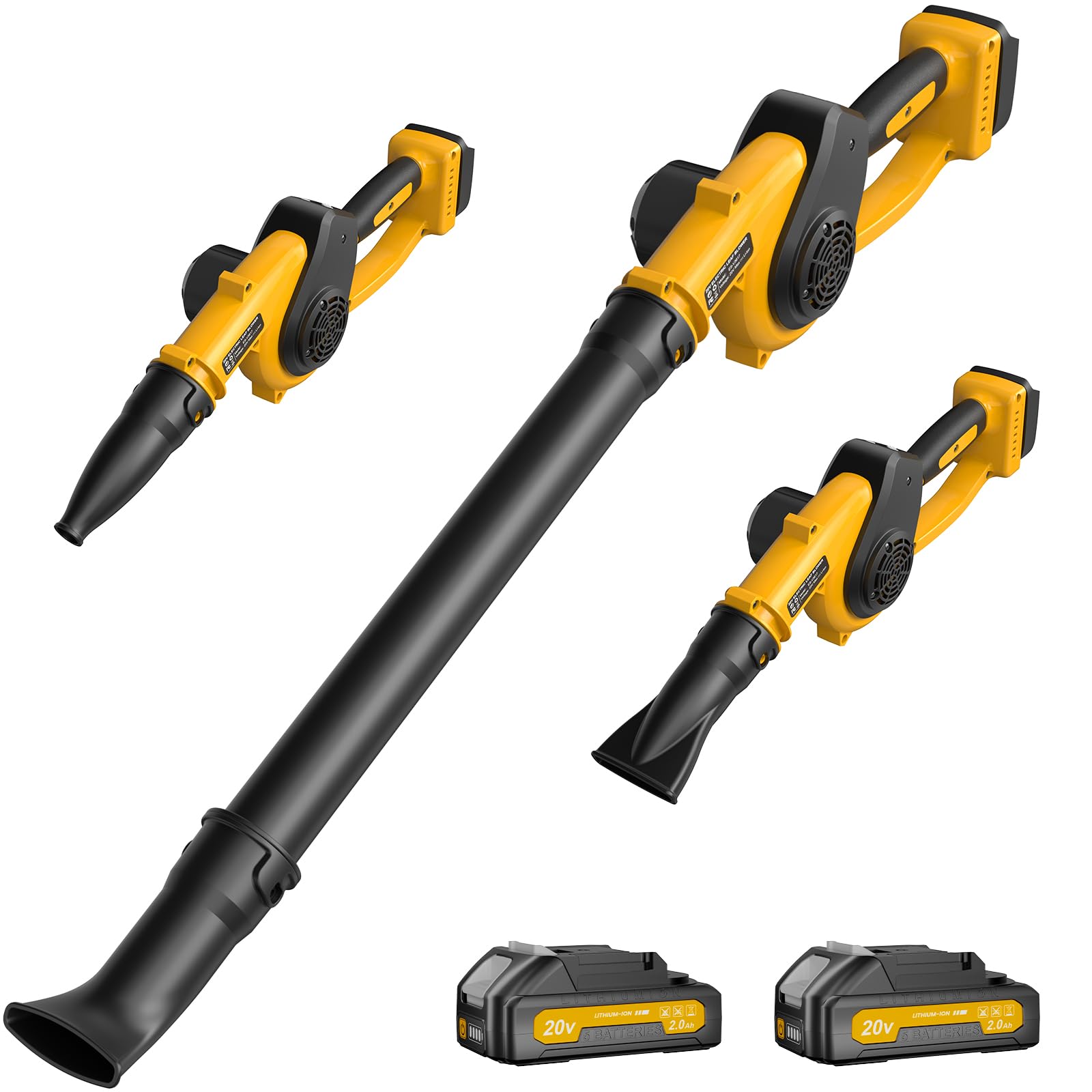 PILENTO leaf blower with dual battery pack for extended, portable power.