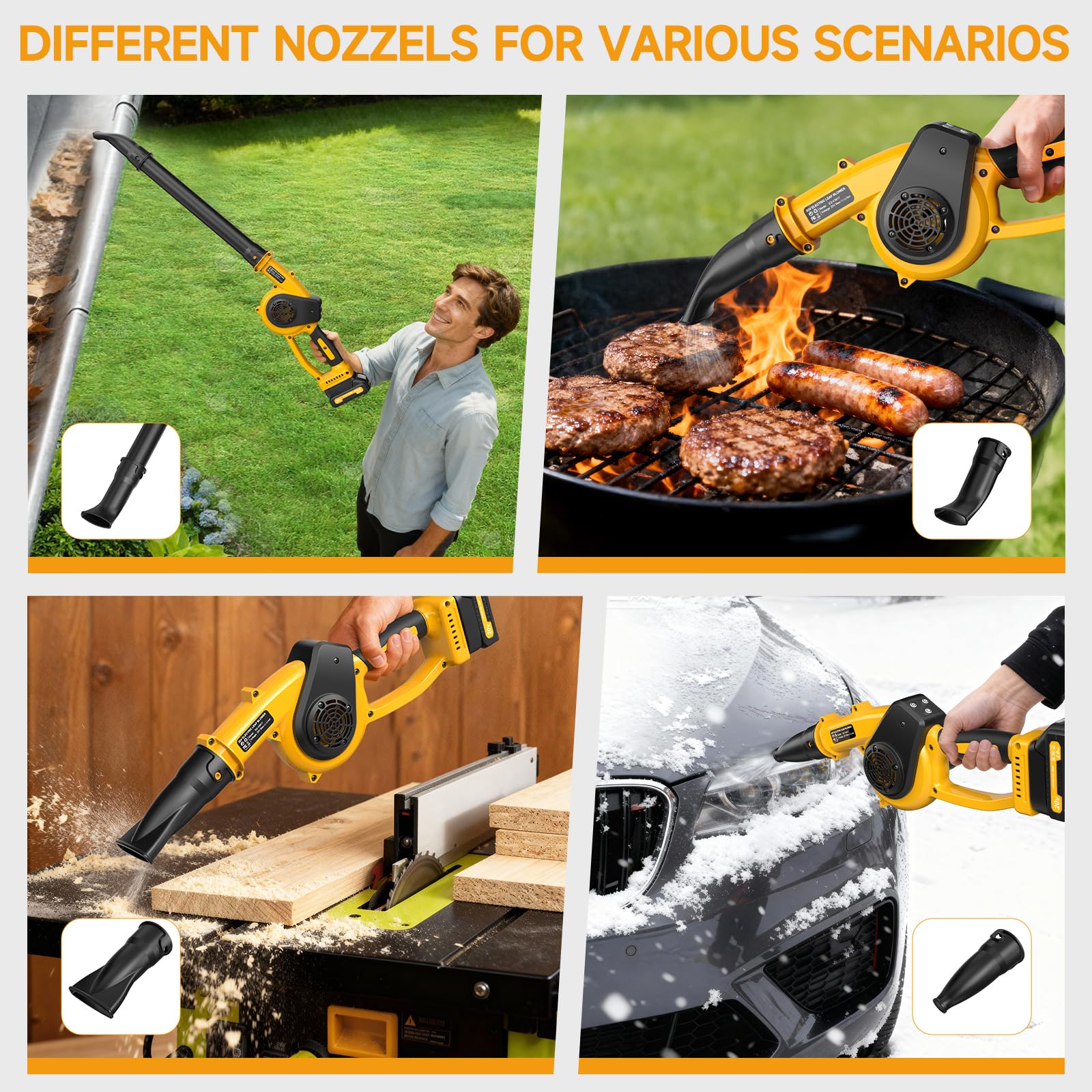 PILENTO flat nozzle focuses precision wind for leaves and dust.