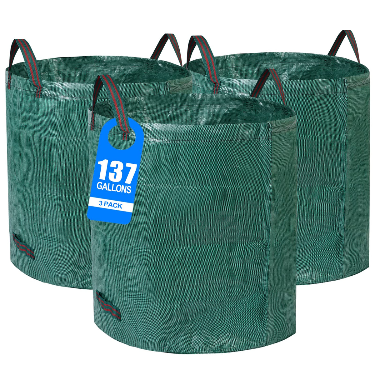 Pilntons 3-pack 137-gallon yard bags with double bottom for heavy debris.