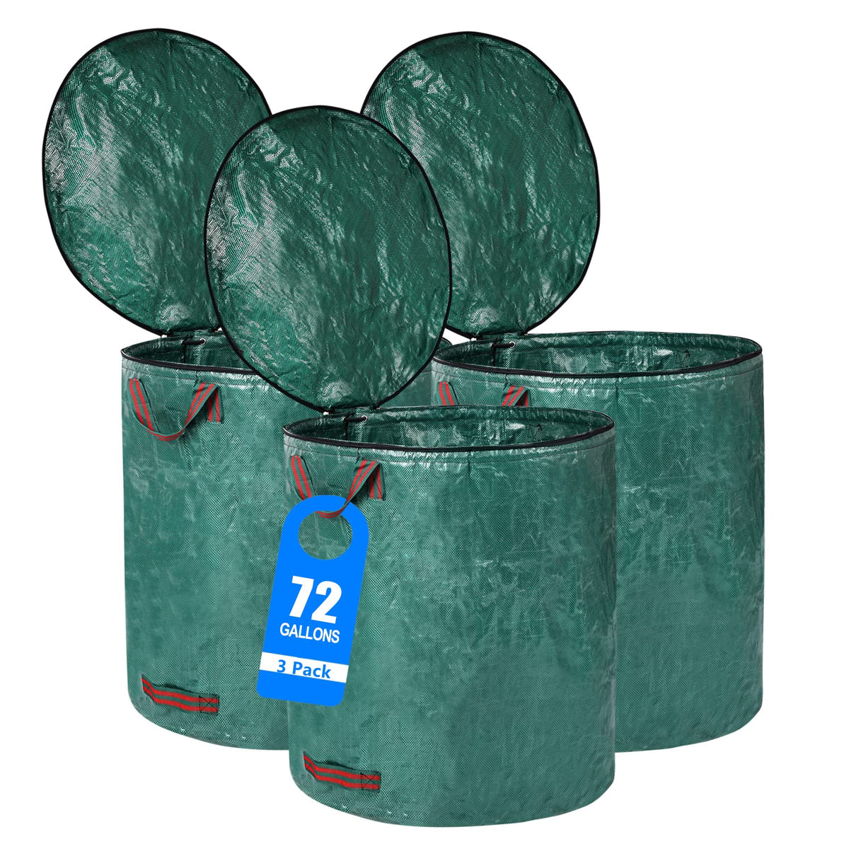 Pilntons 3-pack yard waste bags with lid showing large 72 gallon capacity