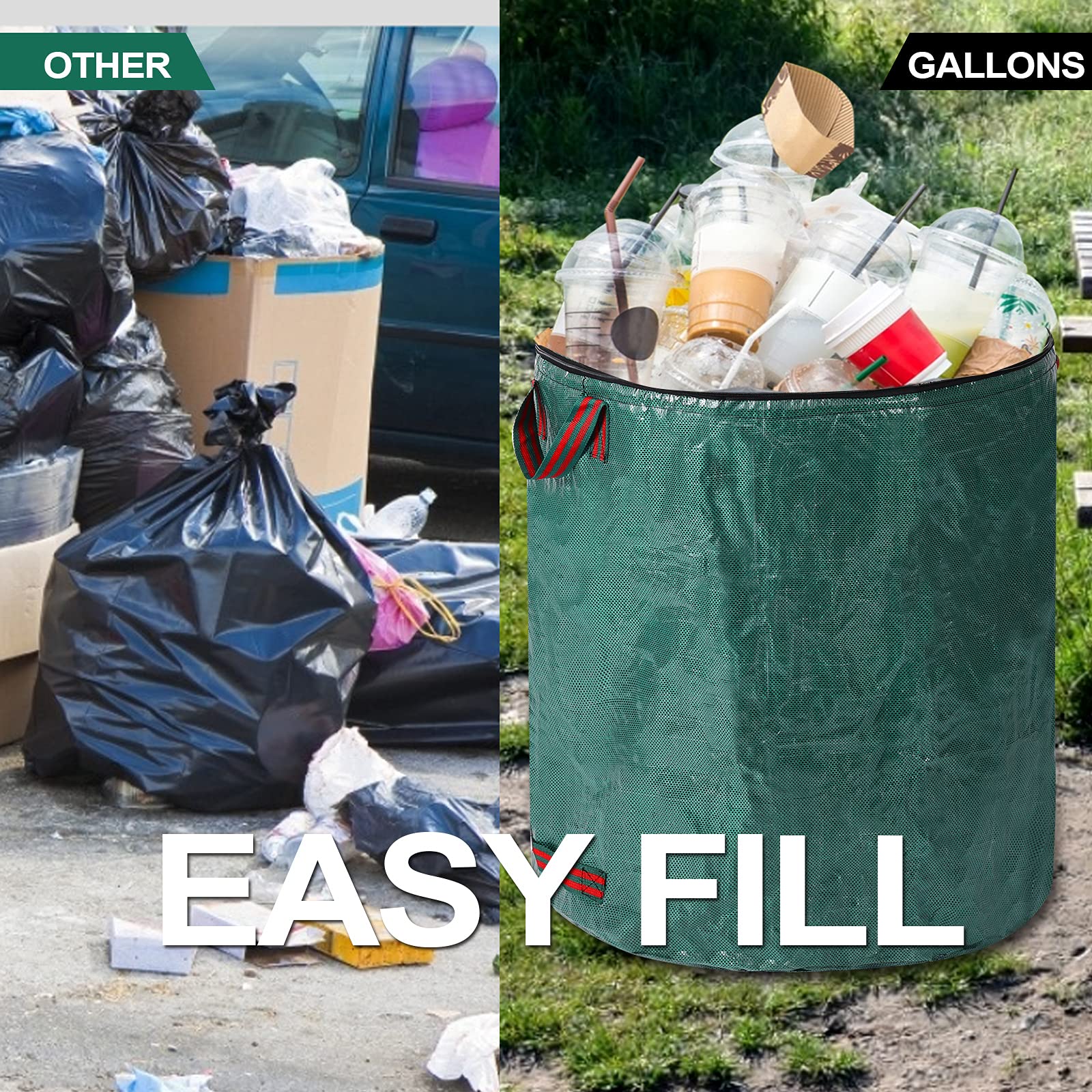 Pilntons yard waste bags open ring feature enabling quick loading