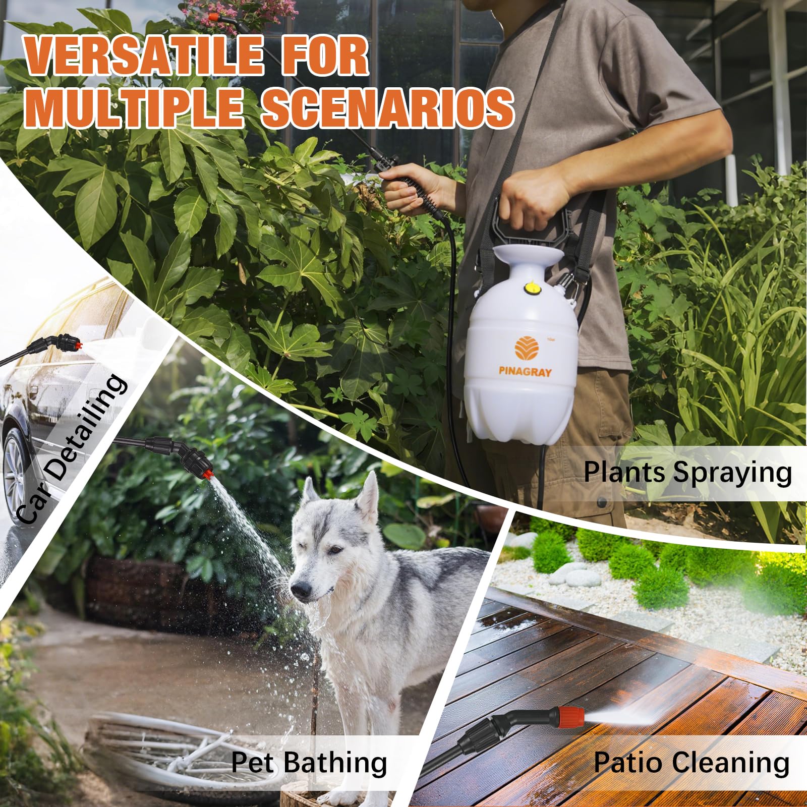 PINAGRAY compact, durable sprayer balances weight for easy one-handed use.