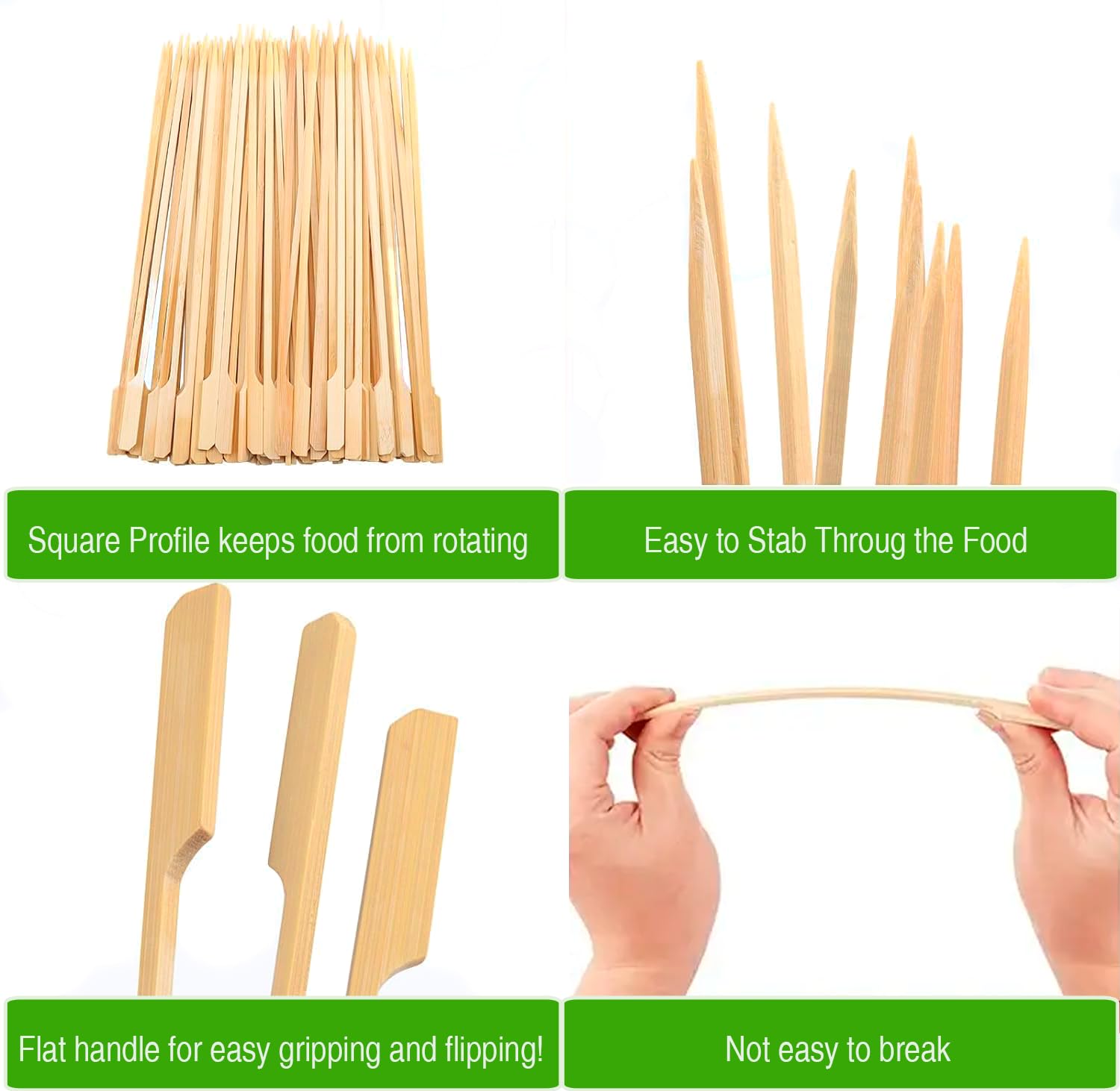 Pinchitto's 100-piece bamboo skewers setup ideal for parties and grilling.