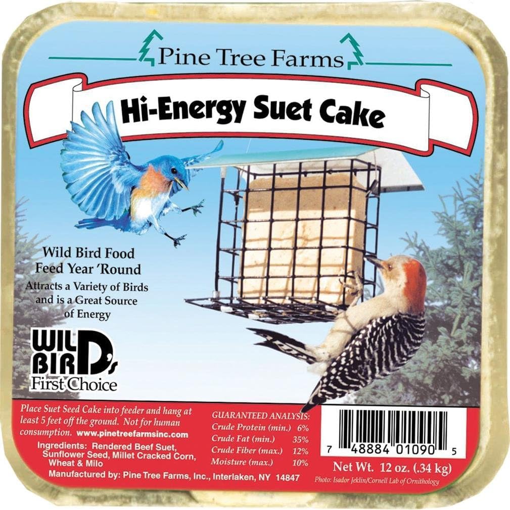 Pine Tree Farms Hi-Energy Suet Cake 12-pack energy-rich bird food for backyards