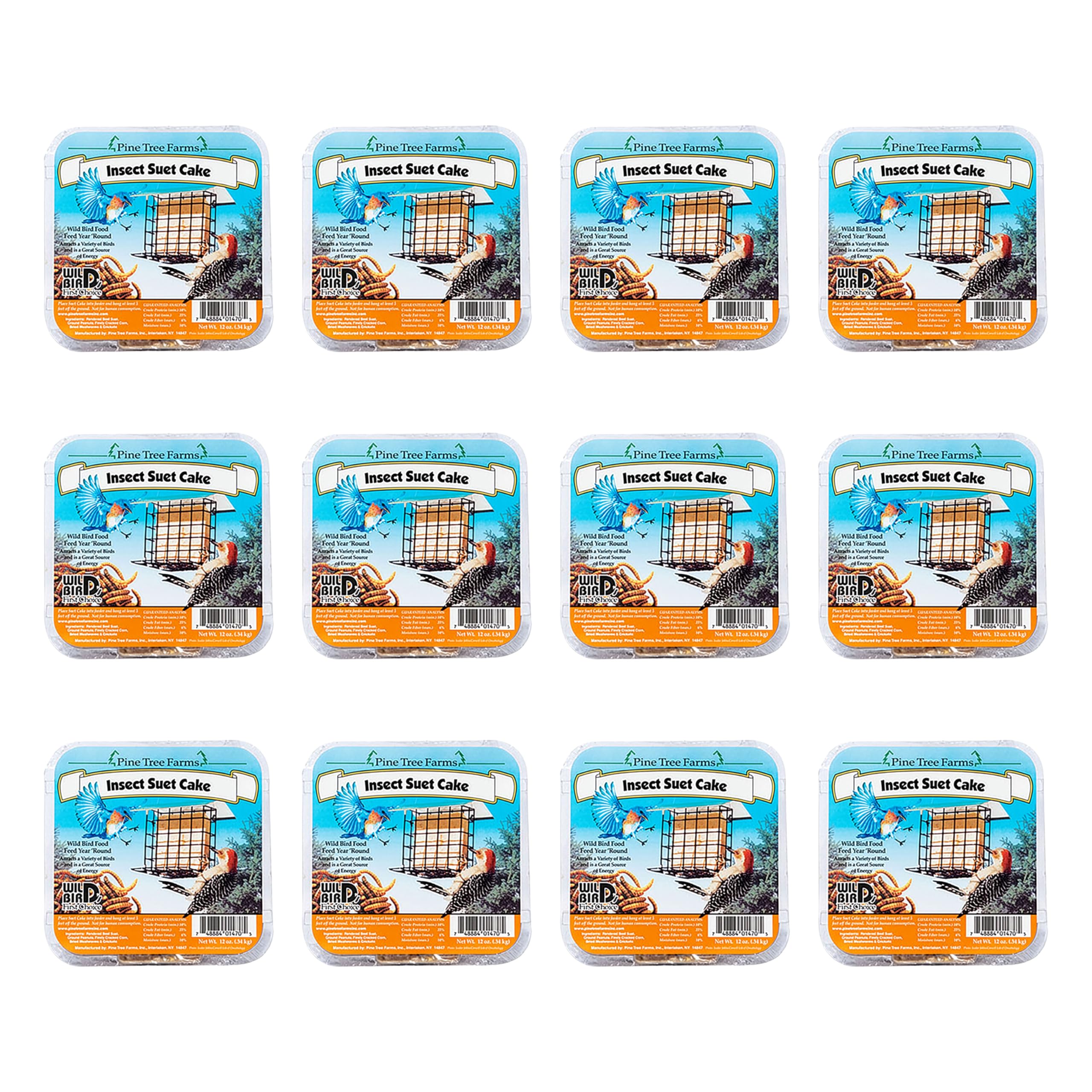 Pine Tree Farms insect suet cake pack 12oz for year-round backyard feeding.