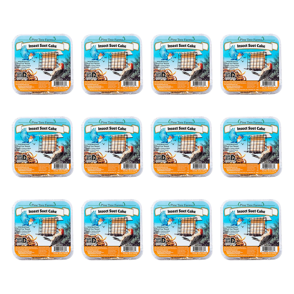 Pine Tree Farms insect suet cake pack 12oz for year-round backyard feeding.