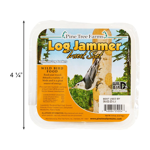 Ingredients highlight beef suet, peanuts, corn, peanut butter, and mealworms.
