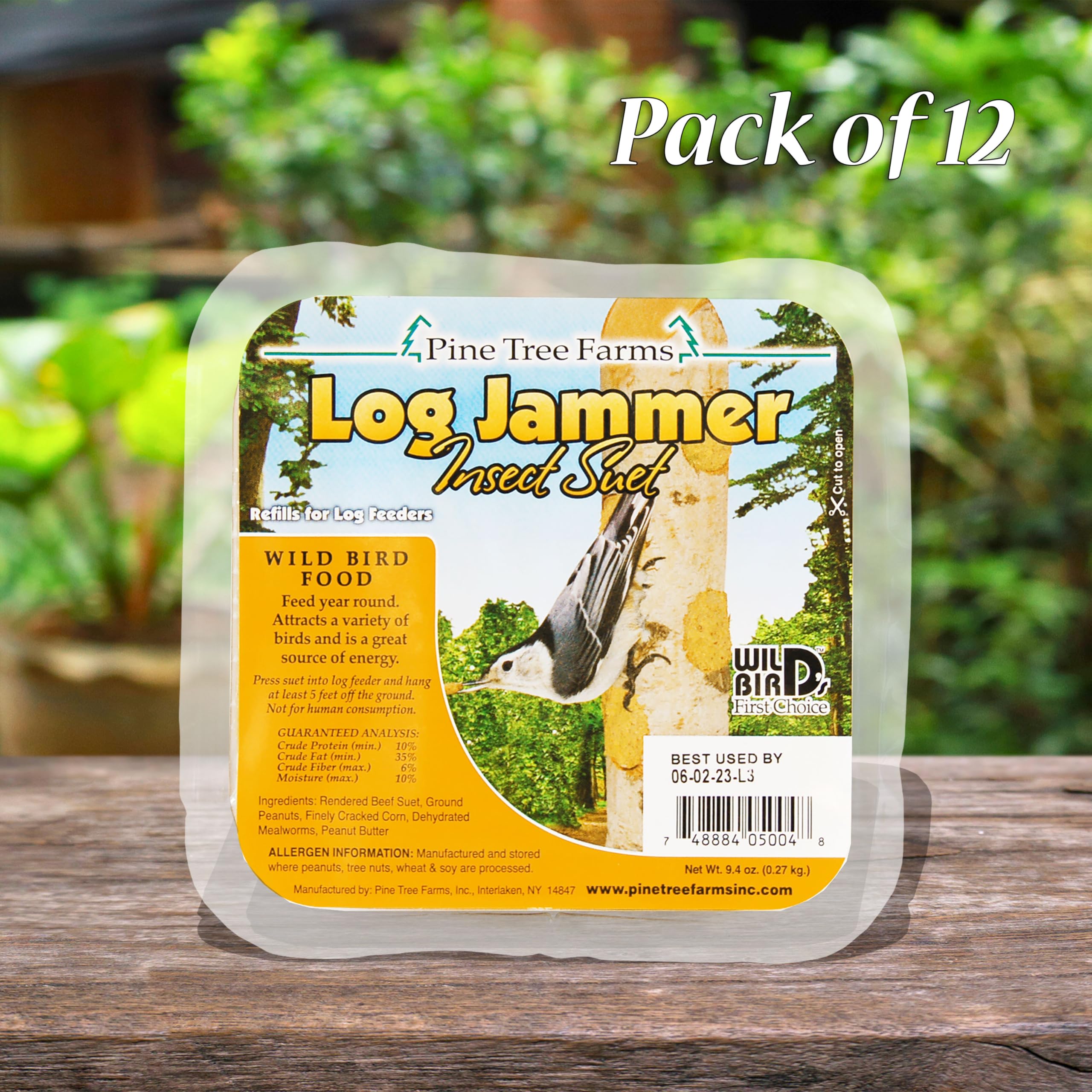 Close-up of Log Jammer plug detail ready to fit suet log feeders.