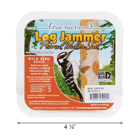 Pine Tree Farms Log Jammer plug in feeder attracting woodpeckers