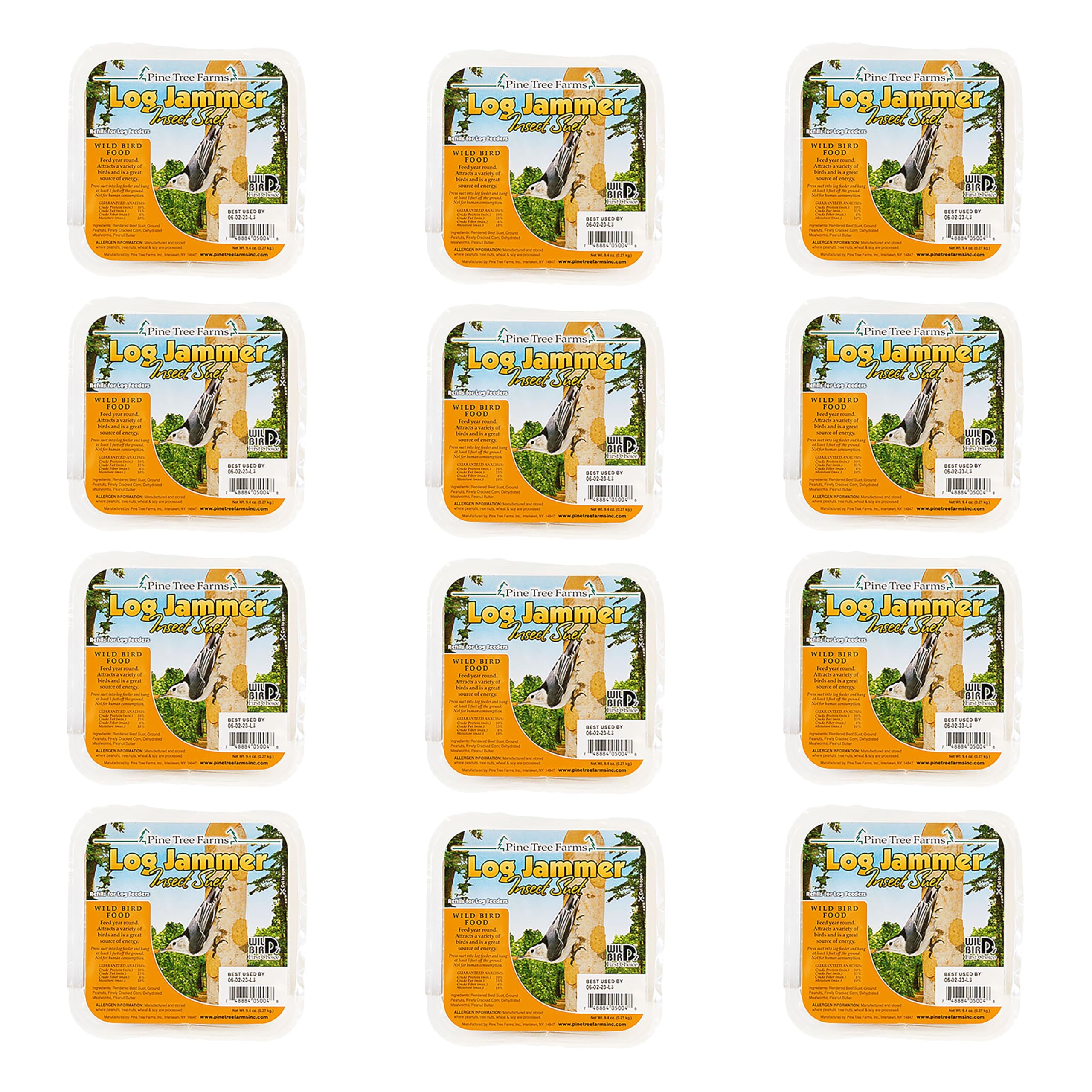 Pine Tree Farms Log Jammer logs shown in bulk pack for year-round feeding.