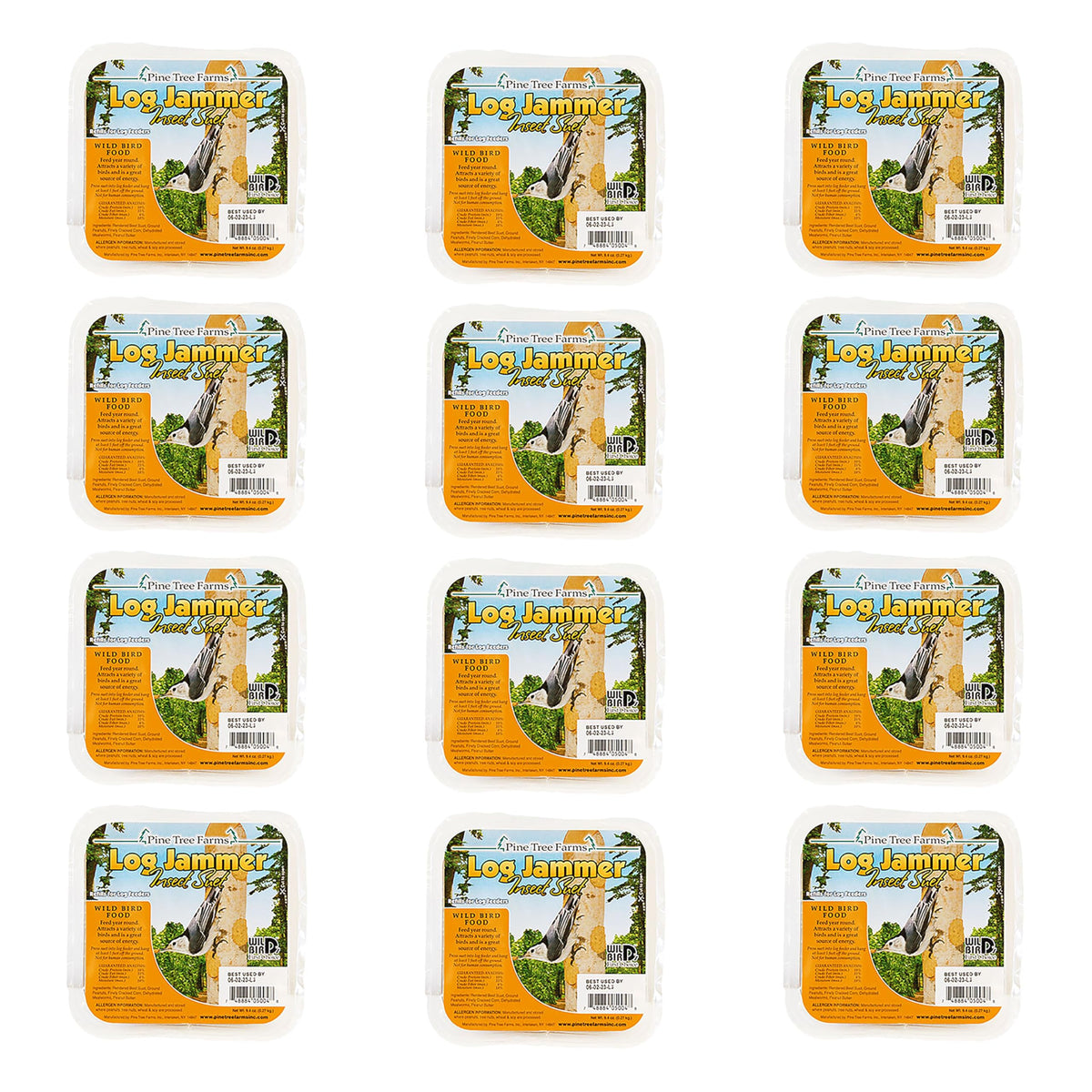 Pine Tree Farms Log Jammer logs shown in bulk pack for year-round feeding.