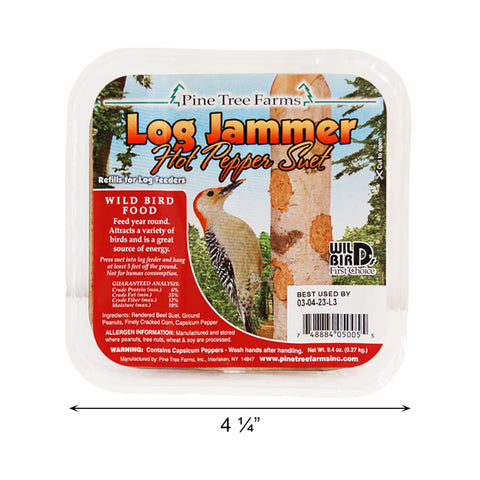 Pine Tree Farms Log Jammer suet plug feeder-ready, ideal for tray or platform feeders.