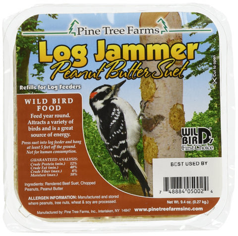 Pine Tree Farms Log Jammer suet plug pack ready for woodpeckers energy boost at feeders