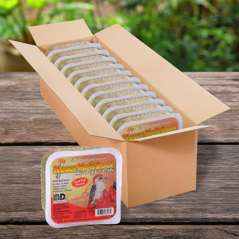 Pine Tree Farms Never Melt Hot Pepper Suet Cake wrapped for quick restocking