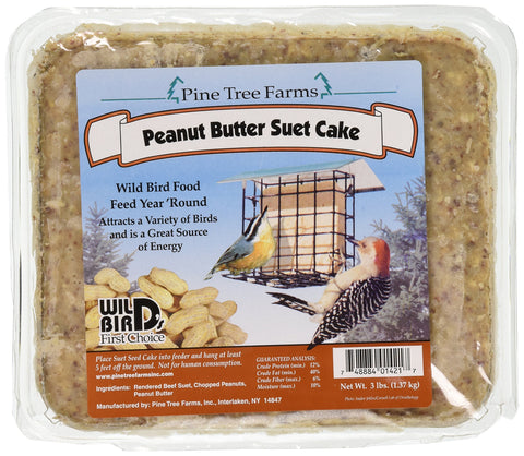 Pine Tree Farms Pine Tree 1421 peanut butter suet cake in feeder boosts energy for visiting birds