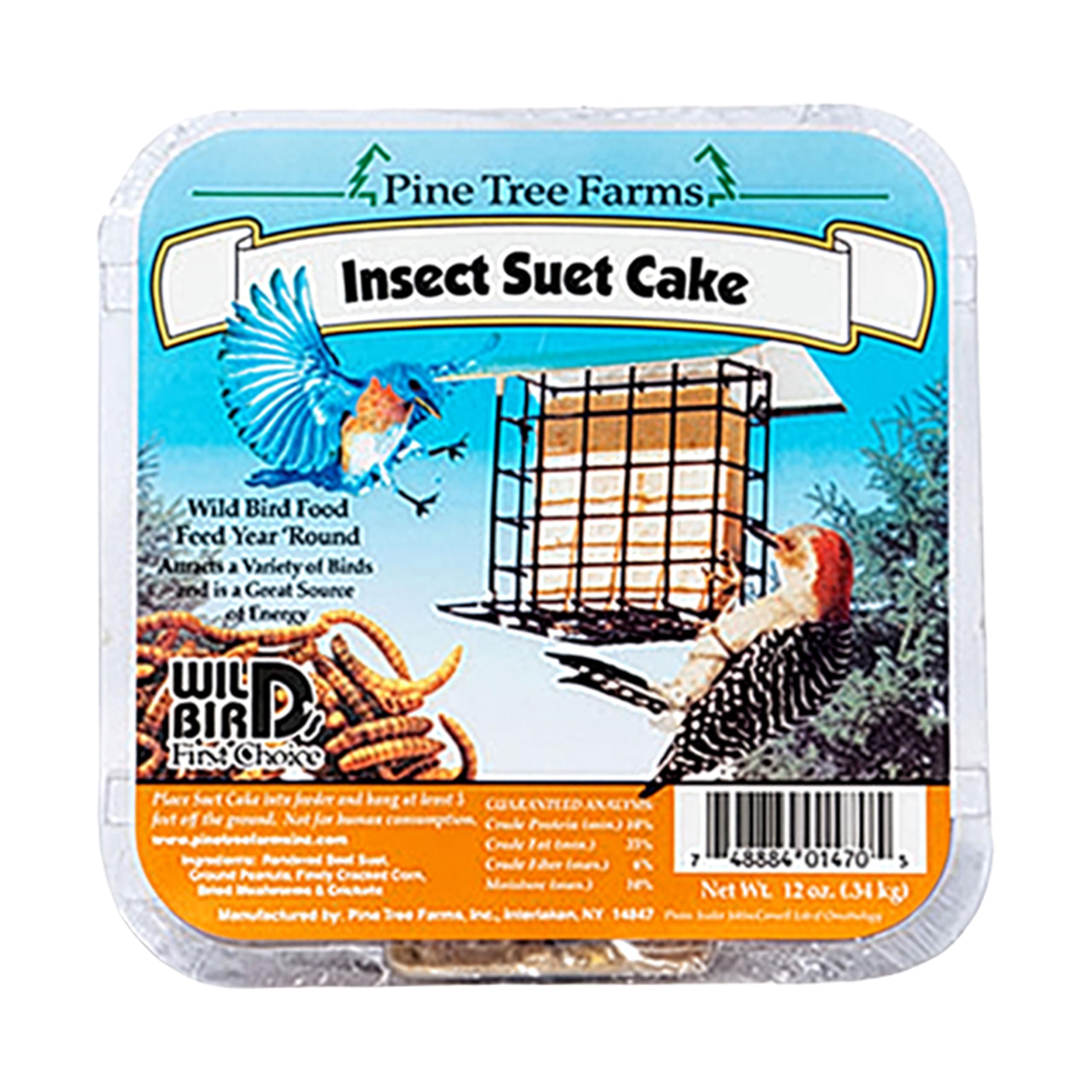Pine Tree Farms suet cake fits standard feeders for versatile use.