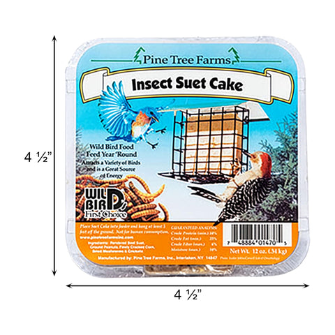 Pine Tree Farms suet cake ingredients include mealworms and crickets to boost energy.