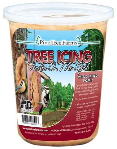 Pine Tree Farms Tree Icing Suet Spread on feeder tray, great for attracting backyard birds.