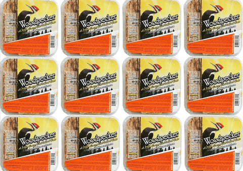 Pine Tree Farms Woodpecker High Energy Suet cake unwrapped, ideal for year-round backyard feeding.