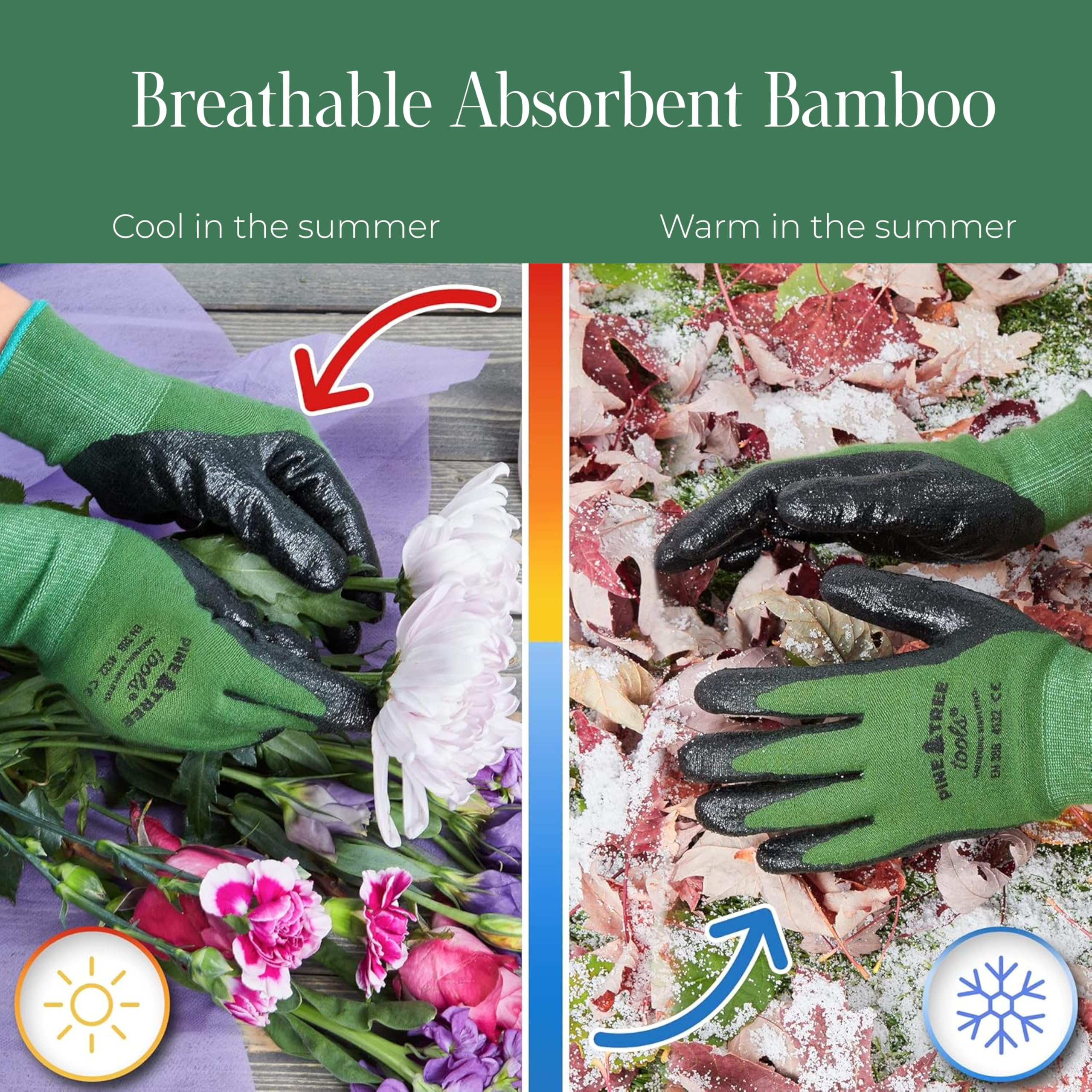 Pine Tree Tools Bamboo Garden Gloves durable dirt protection for long garden work