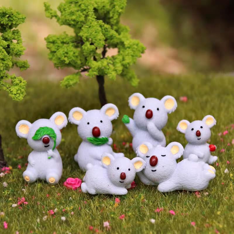 Pinenjoy koala figurine eating leaves, miniature cake topper option