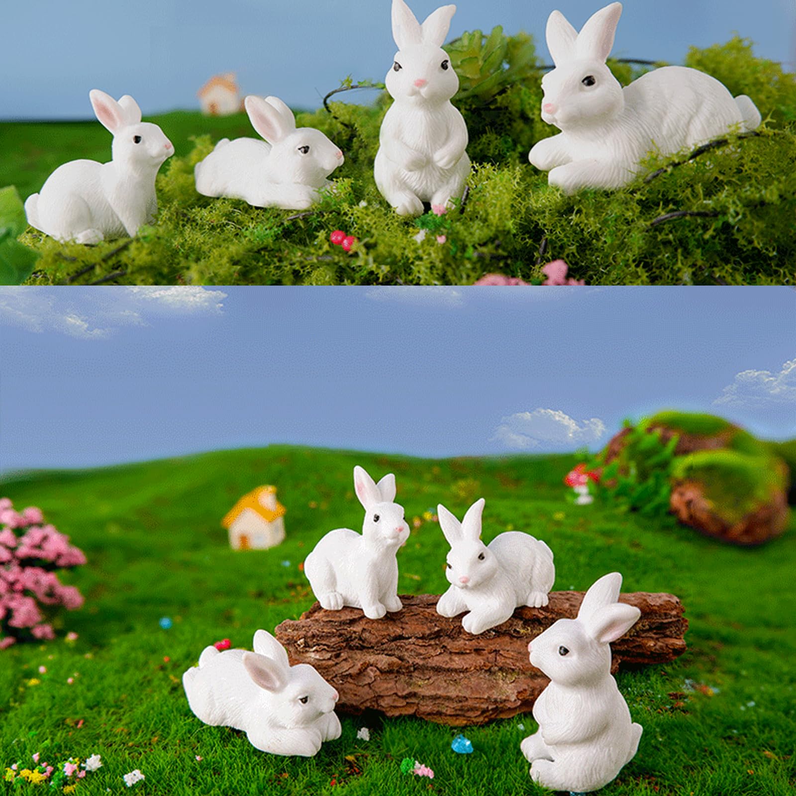 Pinenjoy rabbit figurine enhances dollhouse and terrarium miniatures.