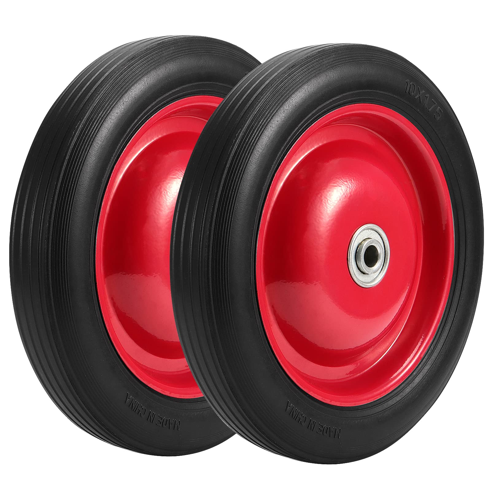 PINGEUI 10-inch solid rubber tire with half-inch axle hole for garden cart replacement.