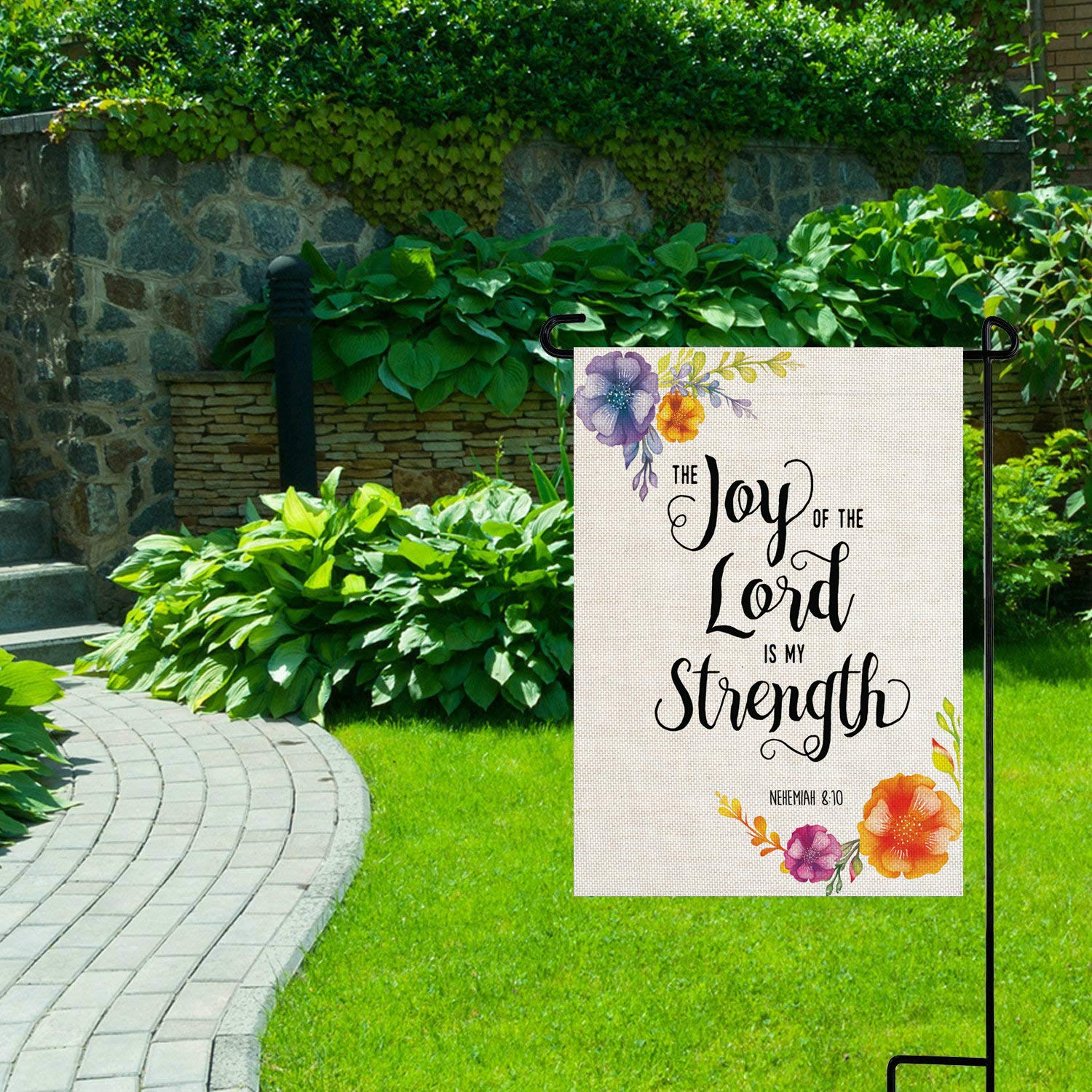 Pingpi Garden flag hanging on post enhances porch or patio decor
