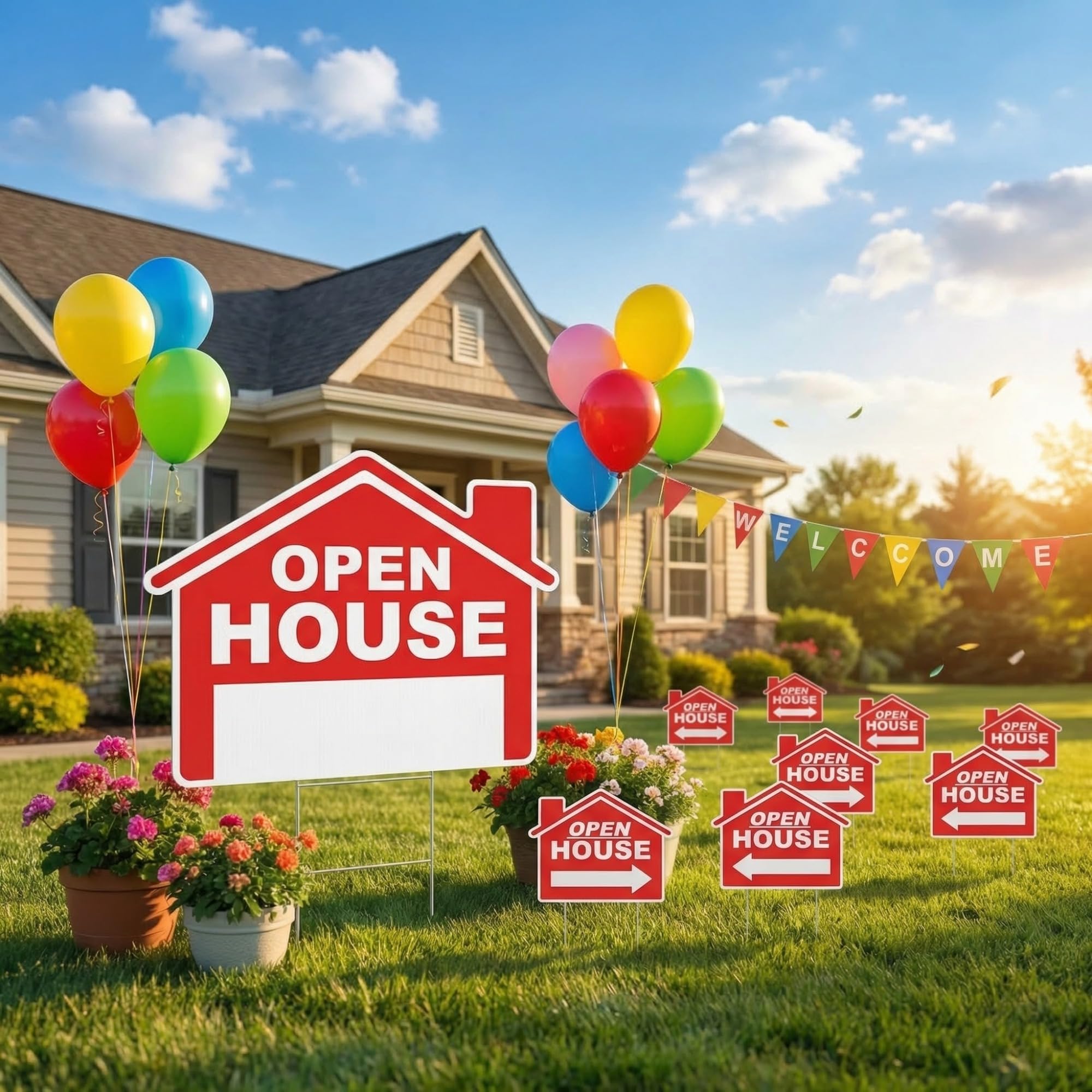 Pinkunn bright colors and clear patterns for high visibility at open houses.