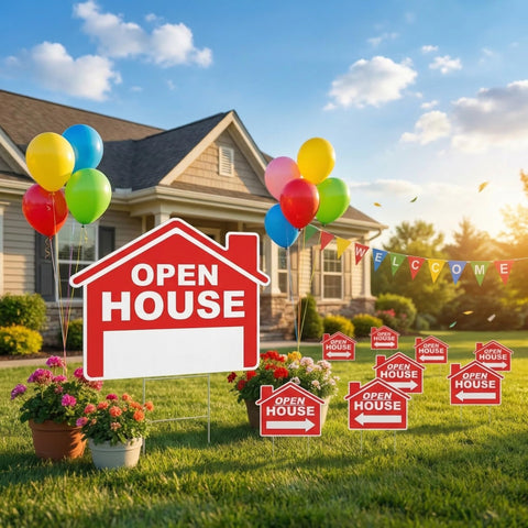 Pinkunn bright colors and clear patterns for high visibility at open houses.