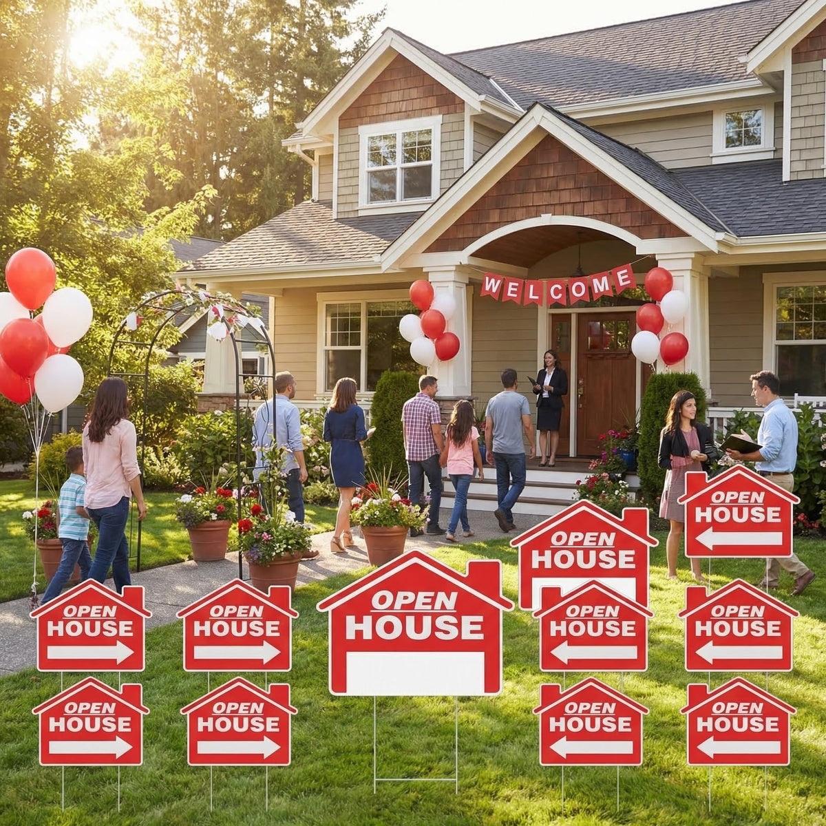Pinkunn open house sign, red, double-sided for clear directions.