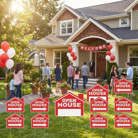 Pinkunn open house sign, red, double-sided for clear directions.