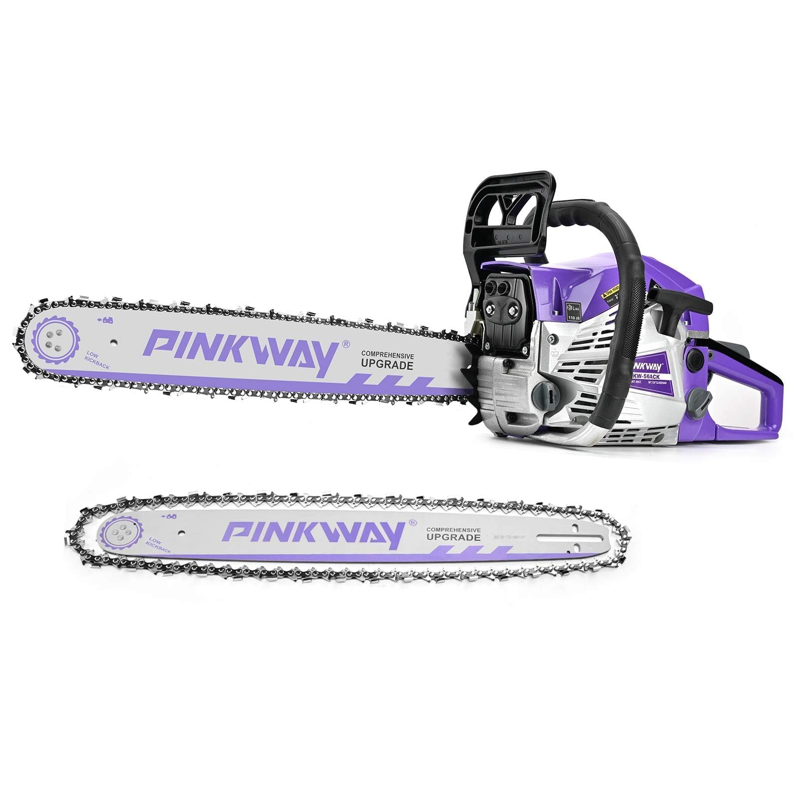 Pinkway 63cc chainsaw front view for sturdy, powerful cutting tasks.