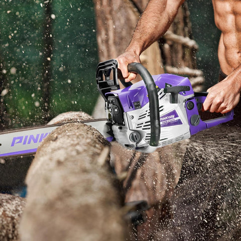 Pinkway 63cc chainsaw included accessories illustrate ready-to-use setup.